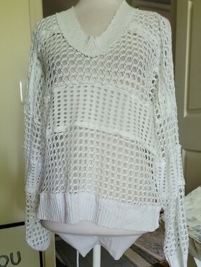Pete White Open-Knit V-Neck Sweater
